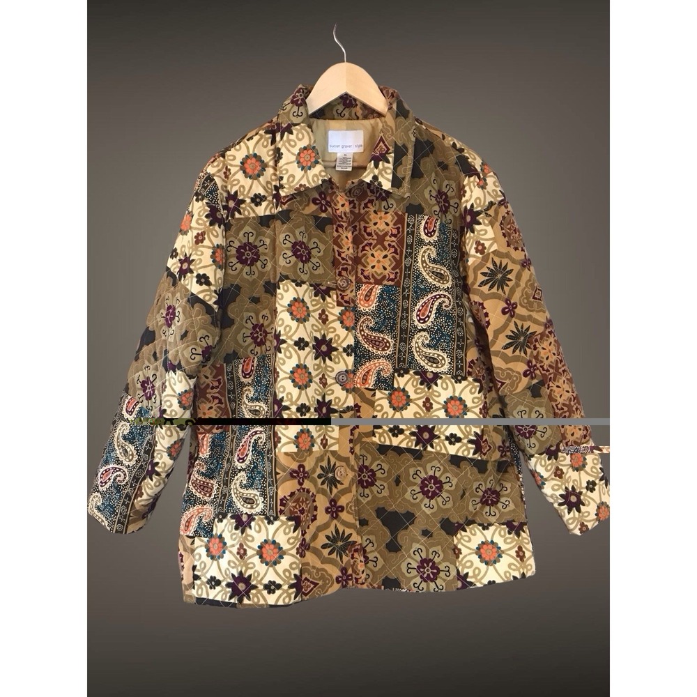 Susan Graver Plus XL Paisley Quilted Coat Multicolored Lightweight Buttonsโ Boho